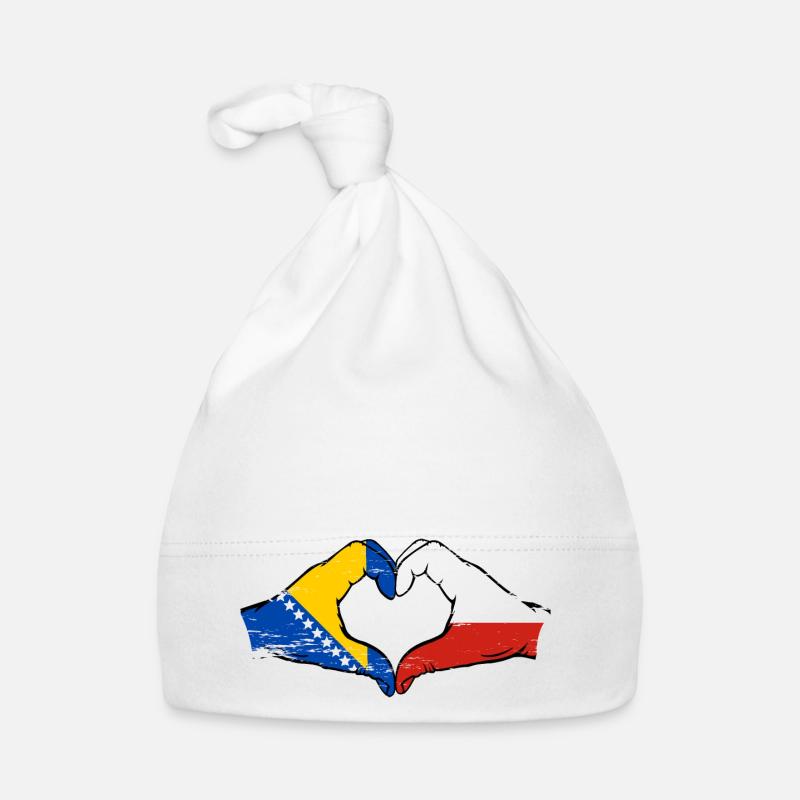 Bosnie Pologne drapeau mains forme de coeur utilisé Bonnet bio Bébé