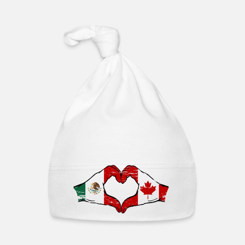 Mexico Canada Flag Hands Heart Shape Used Organic Baby Cap