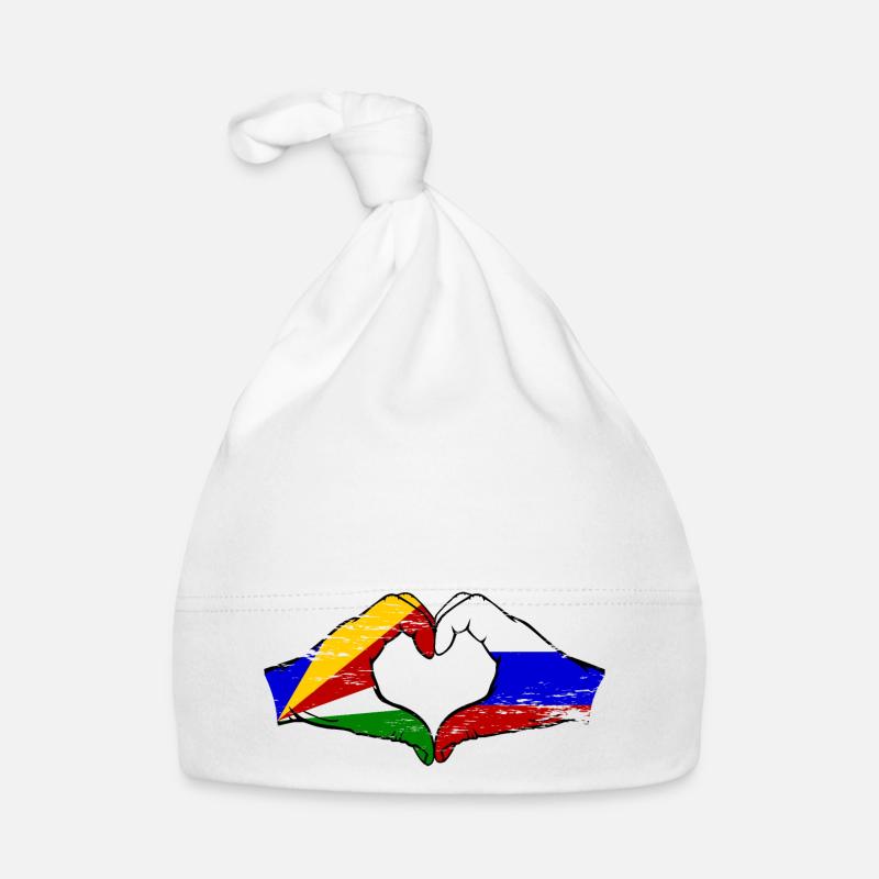 Seychelles Russie Drapeau Mains Coeur Forme Utilisé Bonnet bio Bébé