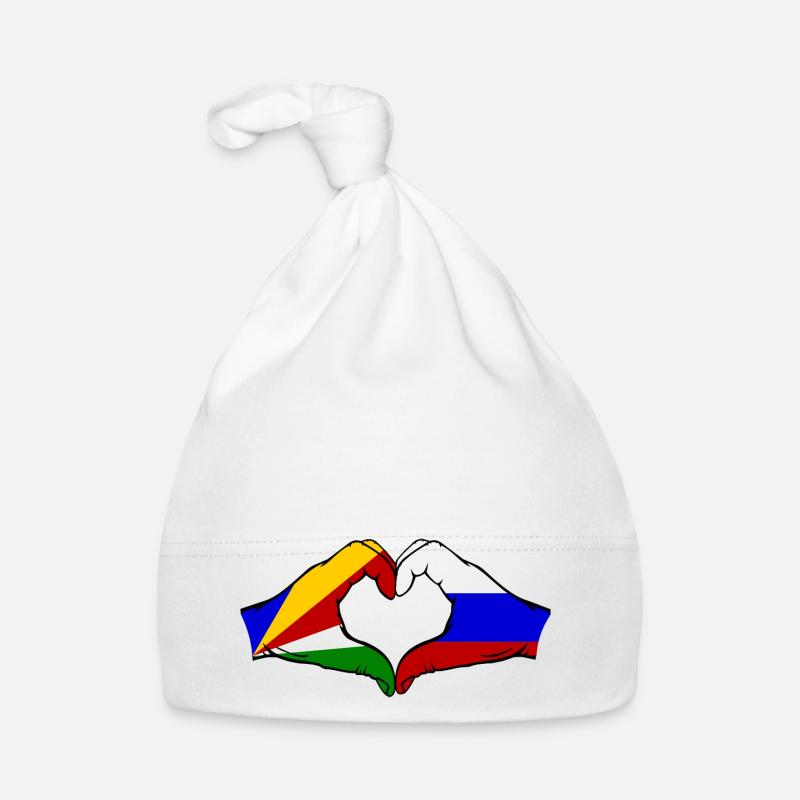 Seychelles Russie Drapeau Mains Coeur Forme Bonnet bio Bébé