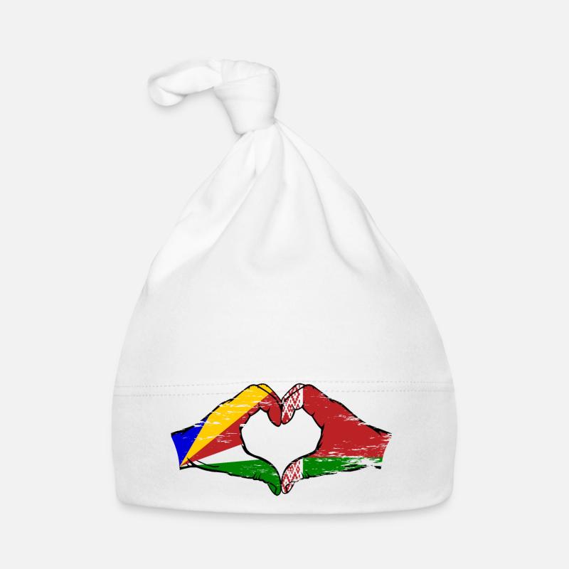 Seychelles Biélorussie drapeau mains forme de coeur utilisé Bonnet bio Bébé