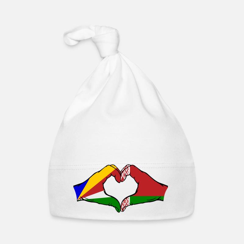 Seychelles Biélorussie Drapeau Mains Coeur Forme Bonnet bio Bébé