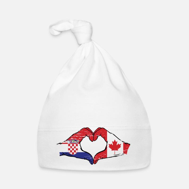 Croatia Canada Flag Hands Heart Shape Used Organic Baby Cap