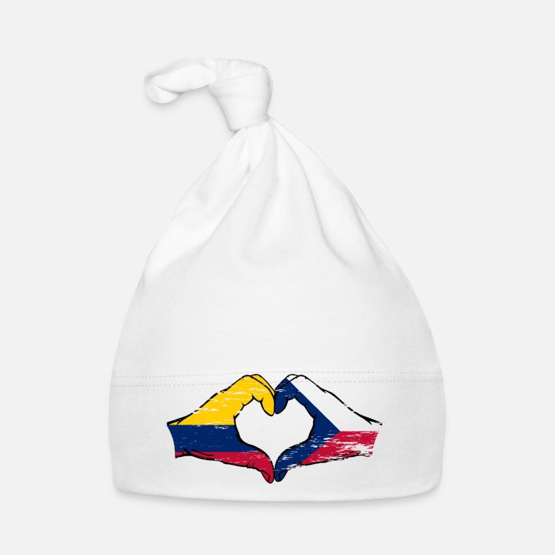 Colombie République tchèque drapeau mains forme de coeur utilisé Bonnet bio Bébé