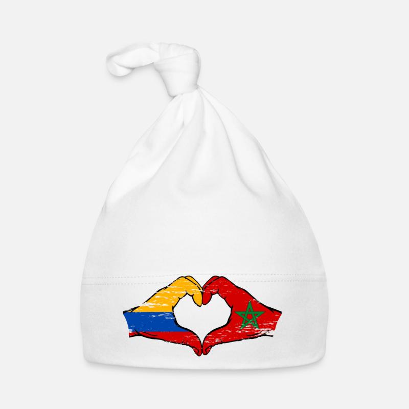 Colombie Maroc Drapeau Mains Coeur Forme Utilisé Bonnet bio Bébé