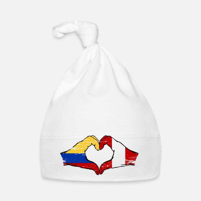 Colombie Pérou drapeau mains forme de coeur utilisé Bonnet bio Bébé