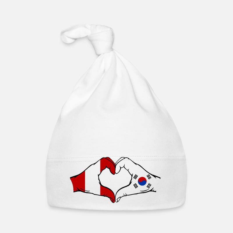 Pérou Corée du Sud Drapeau Mains Coeur Forme Bonnet bio Bébé