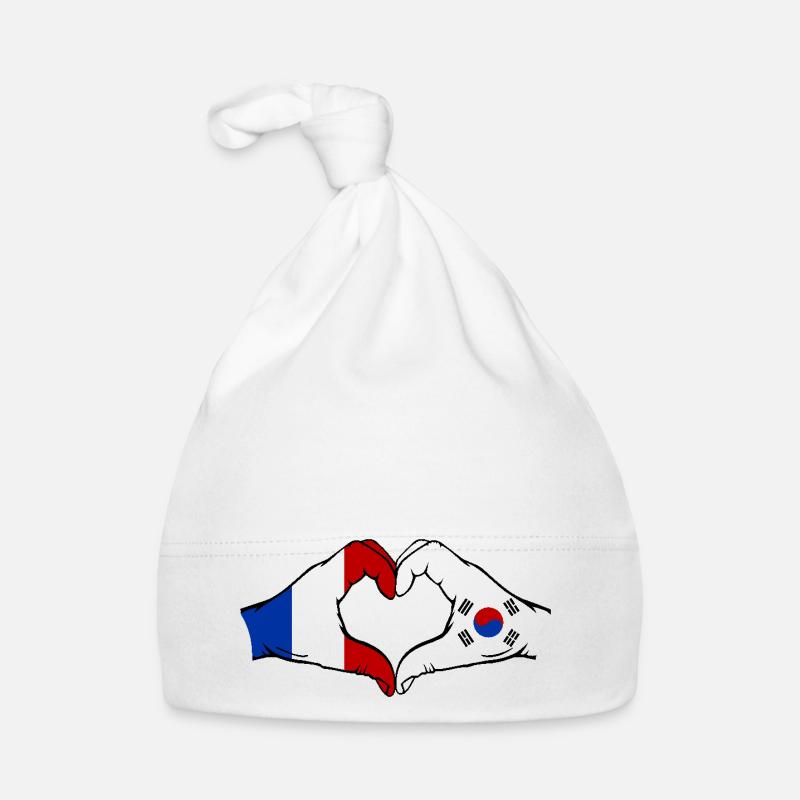 France Corée du Sud Drapeau Mains Coeur Forme Bonnet bio Bébé
