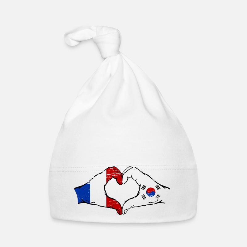 France Corée du Sud Drapeau Mains Coeur Forme Utilisé Bonnet bio Bébé