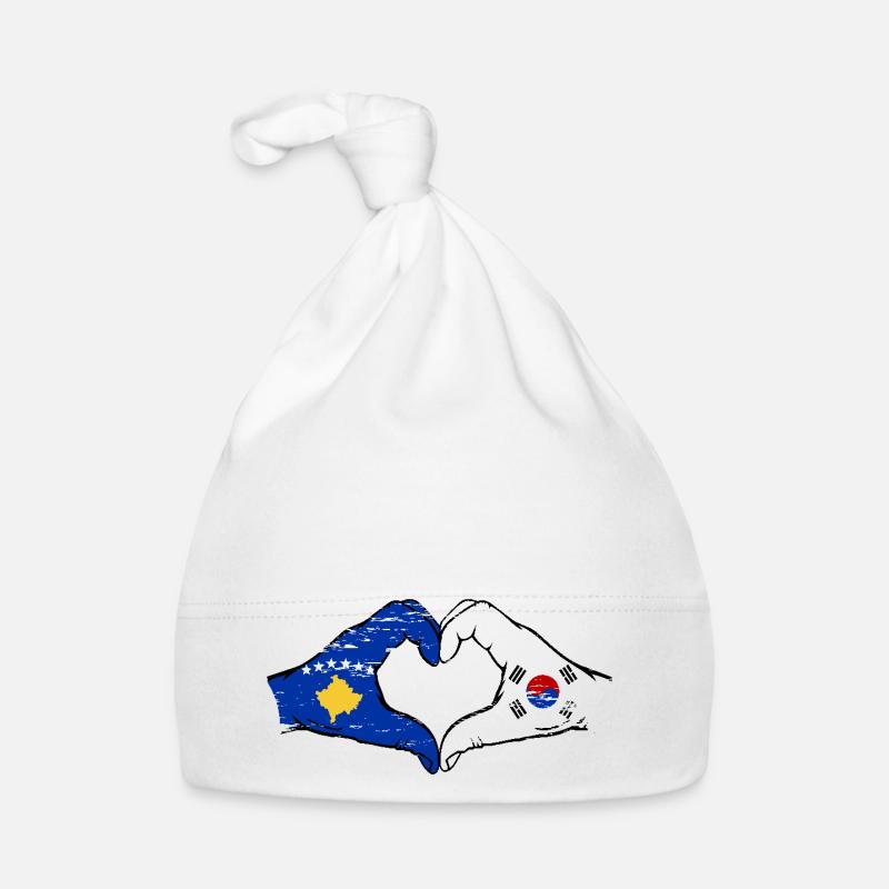 Kosovo Corée du Sud Drapeau Mains Coeur Forme Utilisé Bonnet bio Bébé