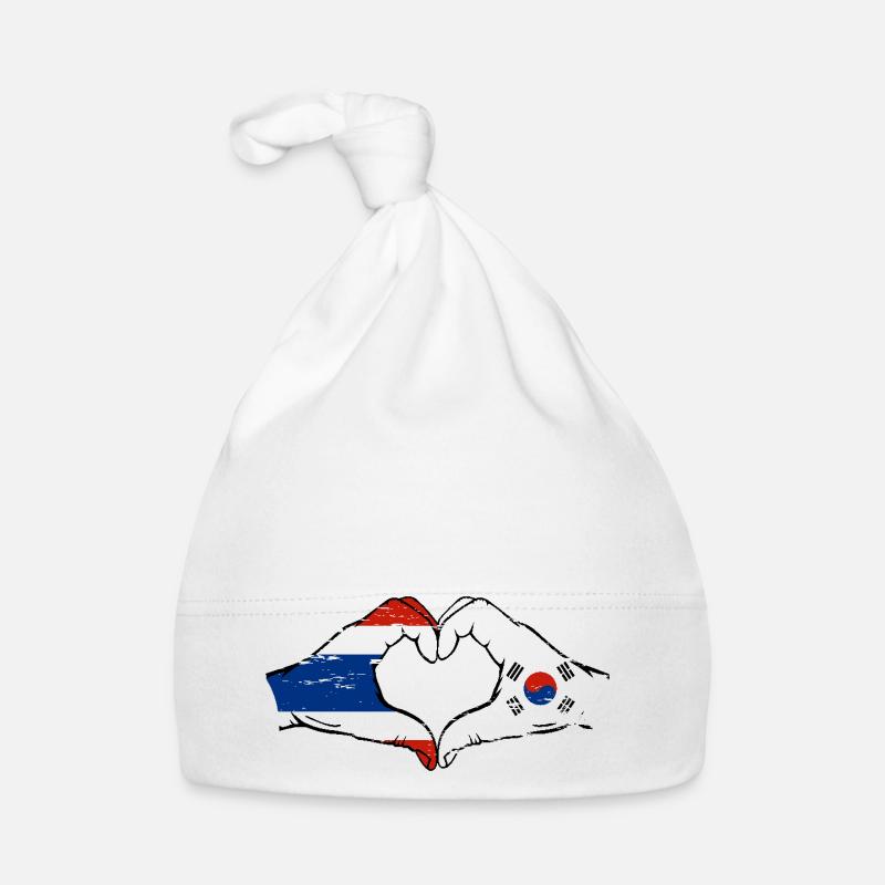 Thaïlande Corée du Sud Drapeau Mains Coeur Forme Utilisé Bonnet bio Bébé