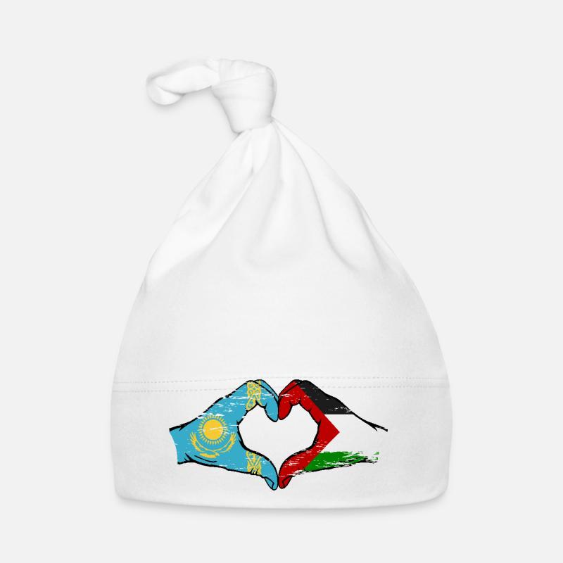 Kazakhstan Palestine drapeau mains forme de coeur utilisé - Bonnet bio Bébé - blanc
