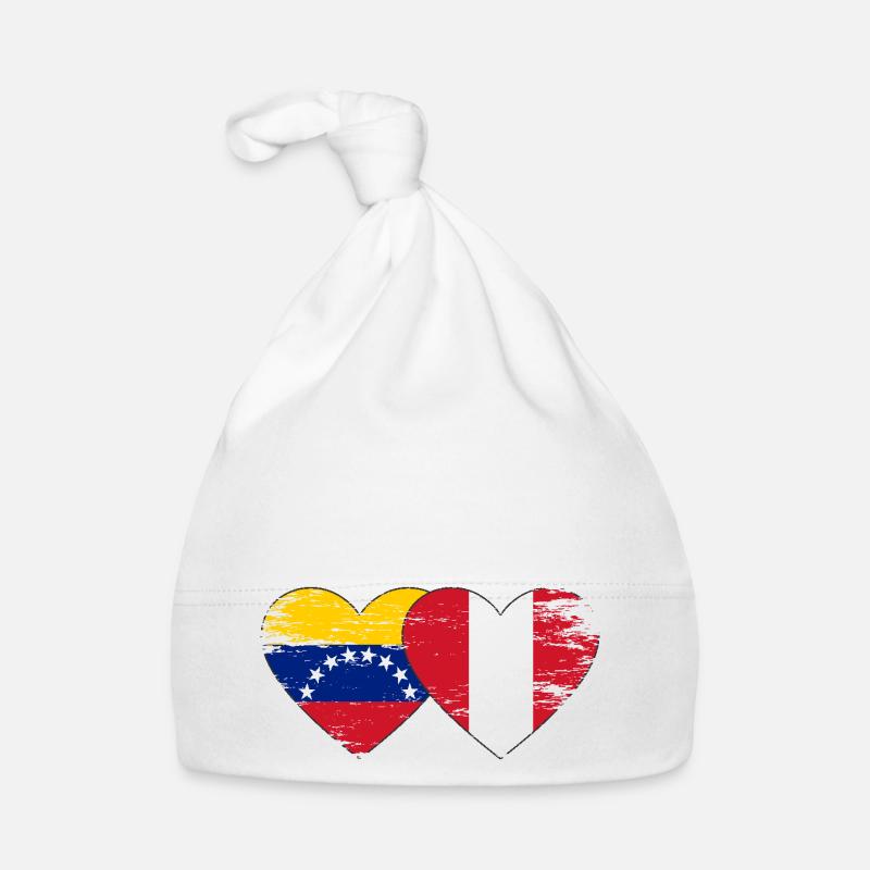Venezuela Pérou Drapeau Mains Coeur Forme Utilisé Bonnet bio Bébé