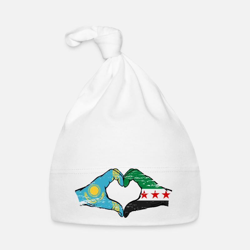 Kazakhstan Syrie Drapeau Mains Coeur Forme Utilisé Bonnet bio Bébé