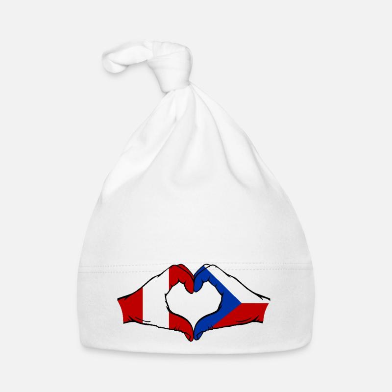Pérou République tchèque Drapeau Mains Coeur Forme Bonnet bio Bébé
