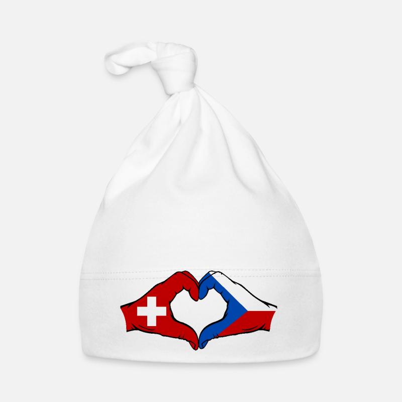 Suisse République tchèque drapeau mains forme de coeur Bonnet bio Bébé