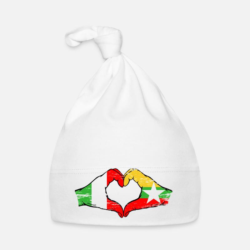 Italie Myanmar drapeau mains forme de coeur utilisé Bonnet bio Bébé