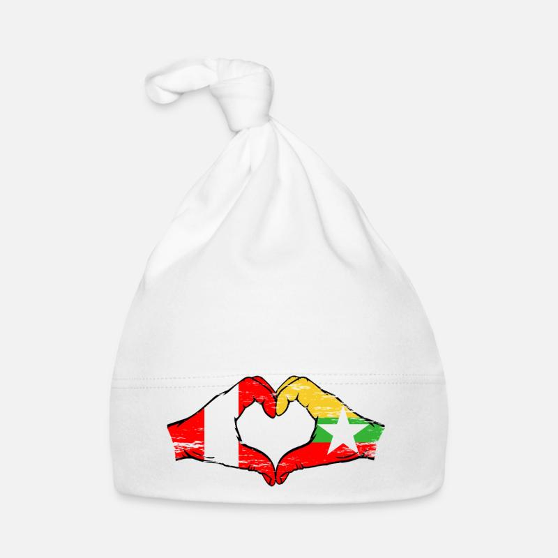 Pérou Myanmar drapeau mains forme de coeur utilisé Bonnet bio Bébé