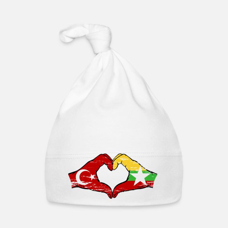 Turquie Myanmar drapeau mains forme de coeur utilisé Bonnet bio Bébé
