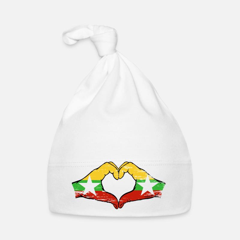 Drapeau du Myanmar mains forme de coeur utilisé Bonnet bio Bébé