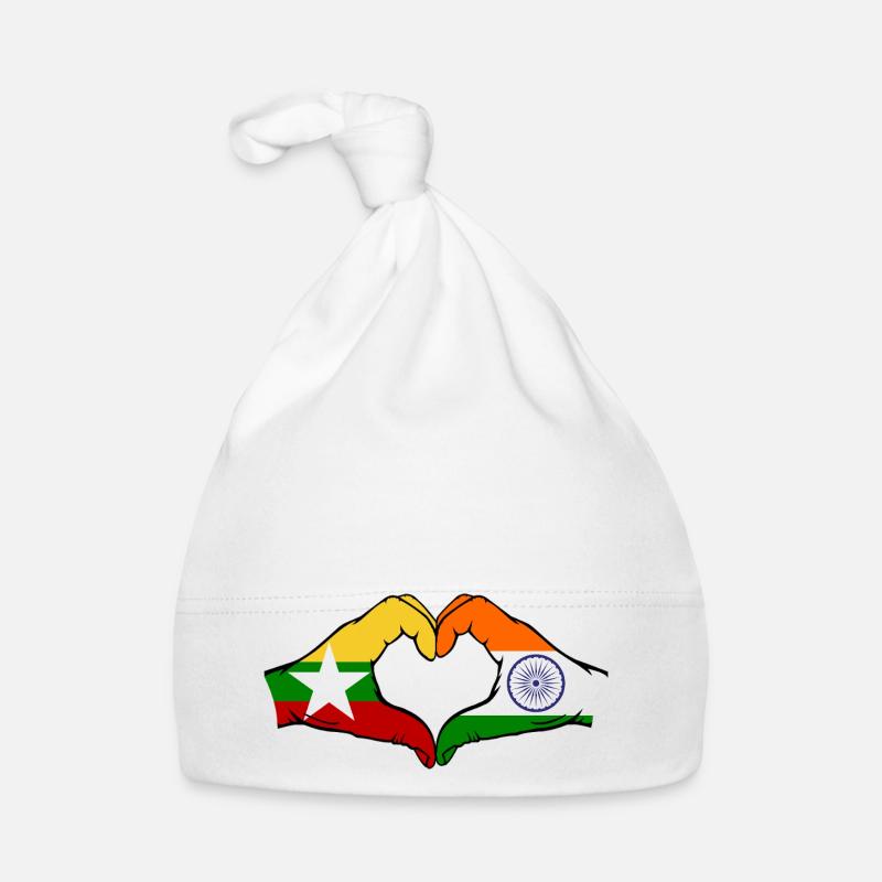 Myanmar Inde Drapeau Mains Coeur Forme Bonnet bio Bébé