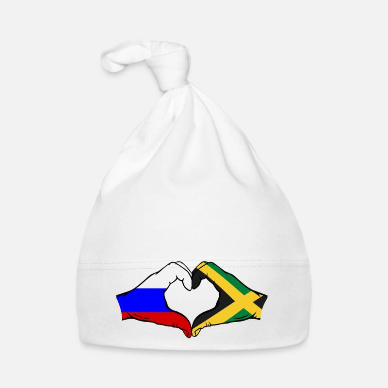 Russie Jamaïque Drapeau Mains Coeur Forme Bonnet bio Bébé