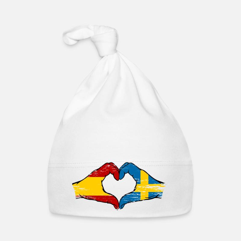 Espagne Suède Drapeau Mains Coeur Utilisé Bonnet bio Bébé