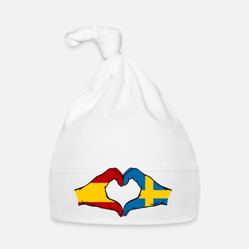 Espagne Suède Drapeau Mains Coeur Bonnet bio Bébé