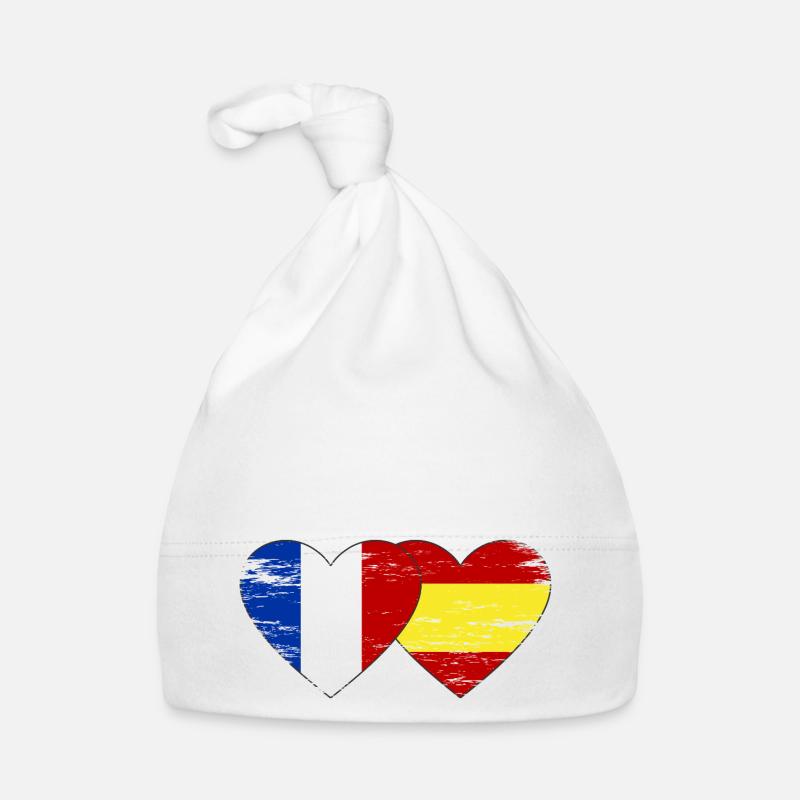 France Espagne Drapeau Mains Coeur Forme Utilisé Bonnet bio Bébé