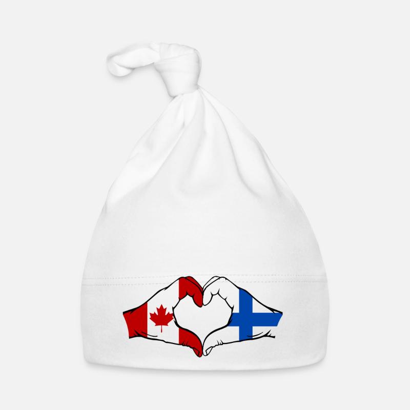 Canada Finlande Drapeau Mains Coeur Forme Bonnet bio Bébé
