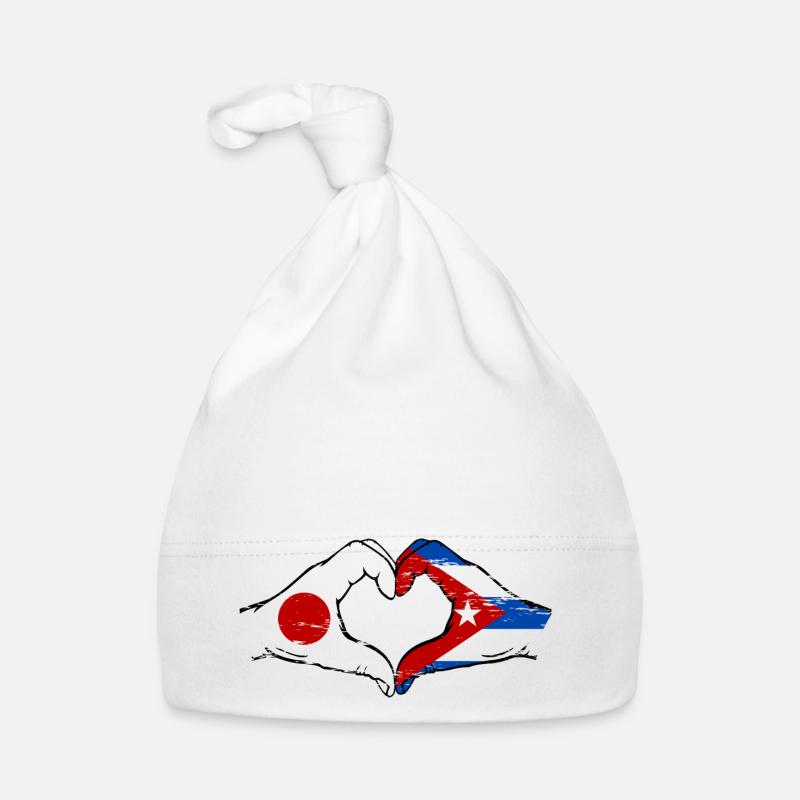 Japon Cuba Drapeau Mains Coeur Forme Utilisé Bonnet bio Bébé