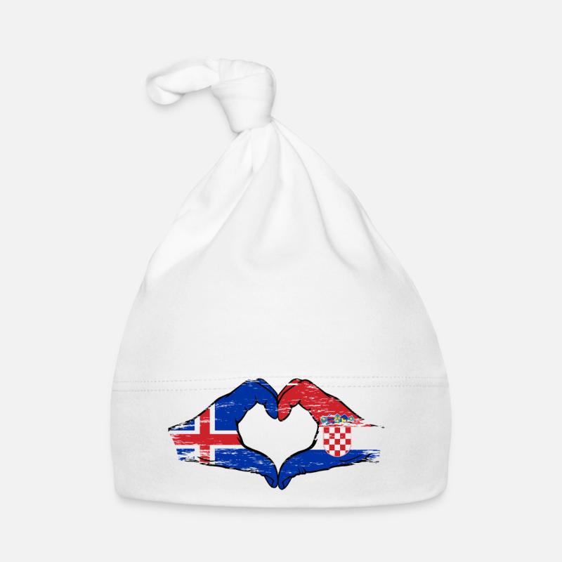Islande Croatie drapeau mains forme de coeur utilisé Bonnet bio Bébé
