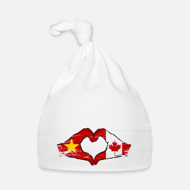 Vietnam Canada Flag Hands Heart Shape Used Organic Baby Cap