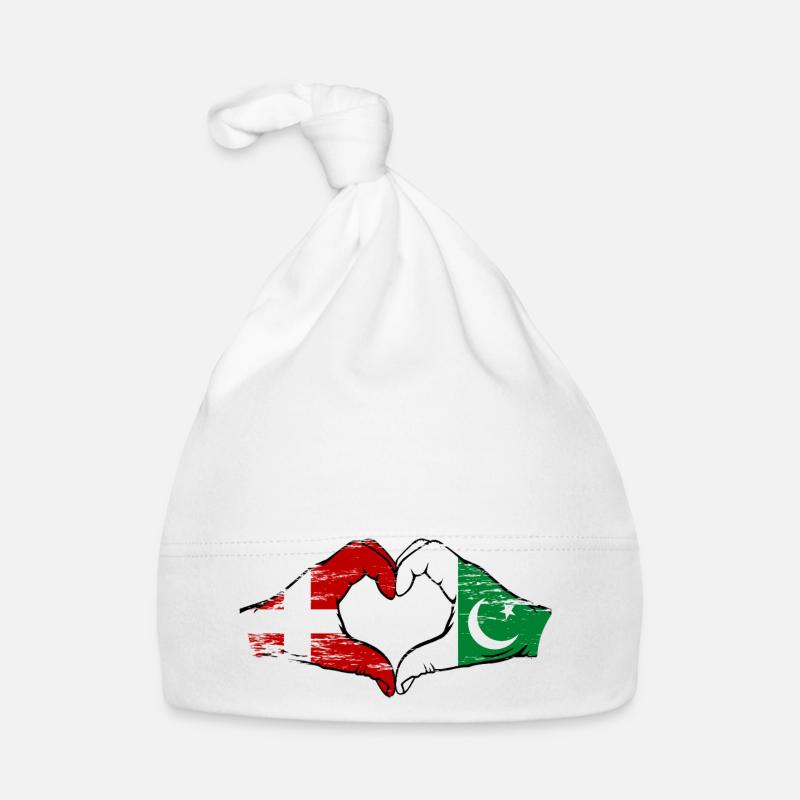Danemark Pakistan drapeau mains forme de coeur utilisé Bonnet bio Bébé