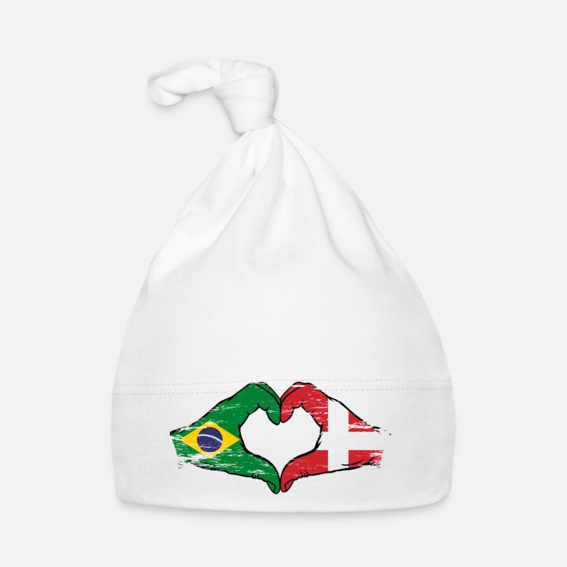 Brésil Danemark drapeau mains forme de coeur utilisé - Bonnet bio Bébé - blanc