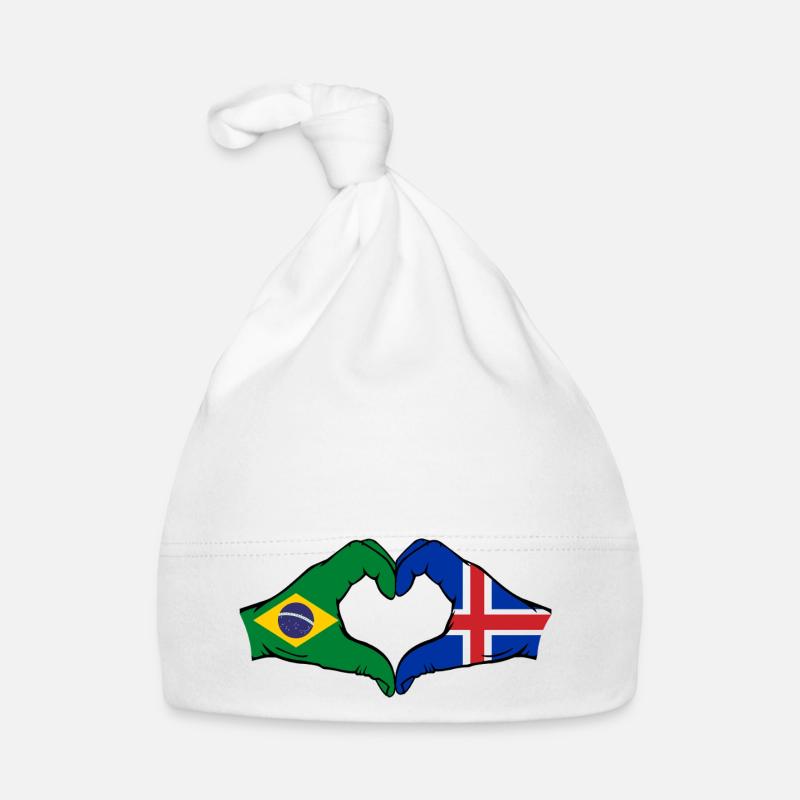 Brésil Islande Drapeau Mains Coeur Forme Bonnet bio Bébé