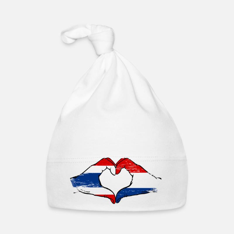 Thaïlande Hollande Drapeau Mains Coeur Forme Utilisé Bonnet bio Bébé