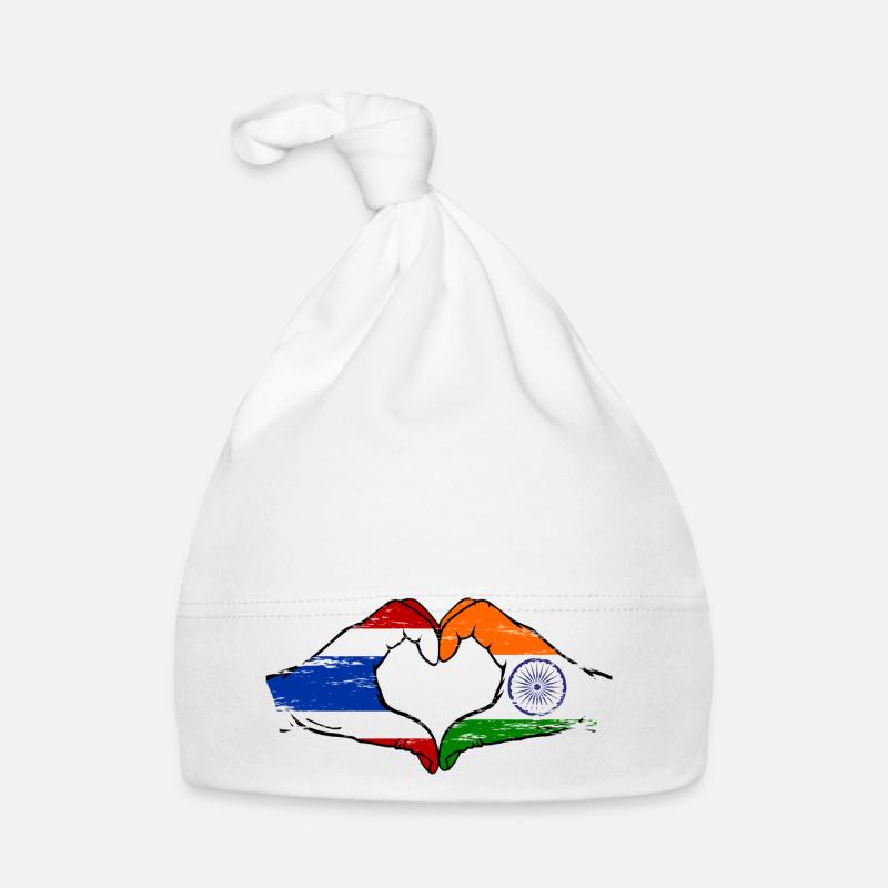 Thaïlande Inde Drapeau Mains Coeur Forme Utilisé Bonnet bio Bébé