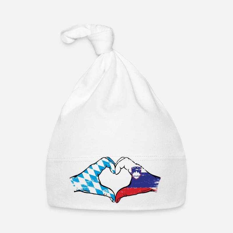 Bavière, Slovénie, drapeau, mains, forme de coeur utilisé Bonnet bio Bébé
