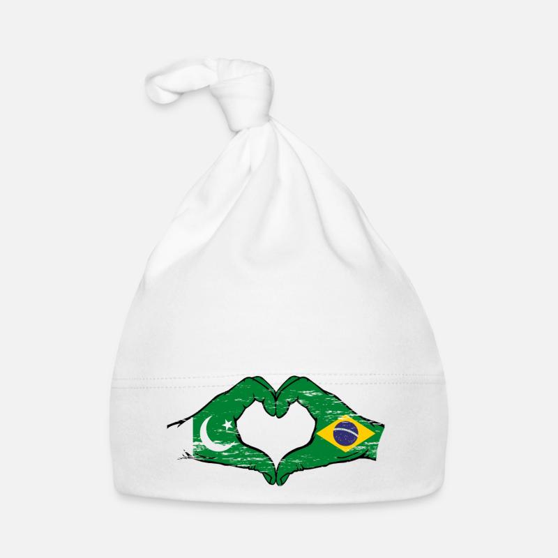 Pakistan Brésil drapeau mains forme de coeur utilisé - Bonnet bio Bébé - blanc