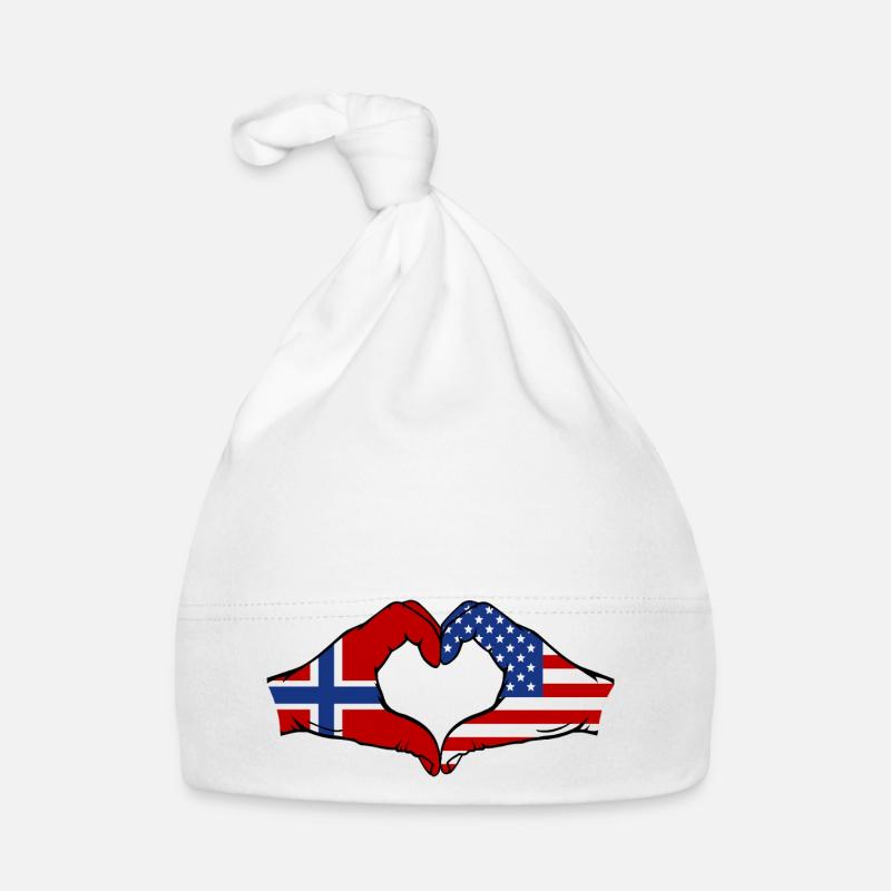 Norvège États-Unis Drapeau Main Coeur Forme Bonnet bio Bébé