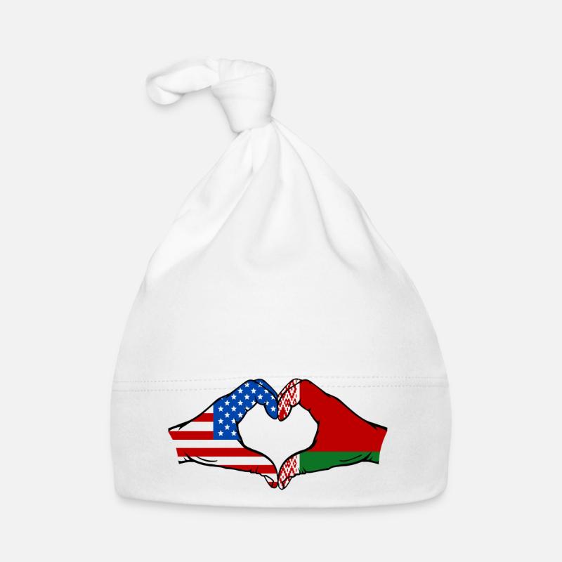 USA Belarus Flag Hands Heart Shape Organic Baby Cap
