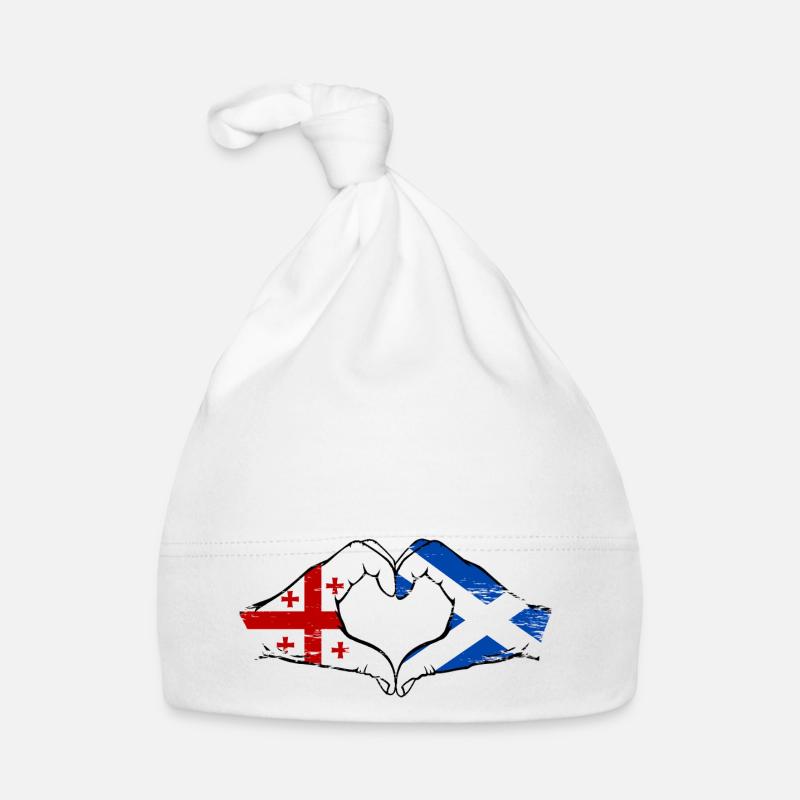 Géorgie Ecosse Drapeau Mains Coeur Forme Utilisé Bonnet bio Bébé