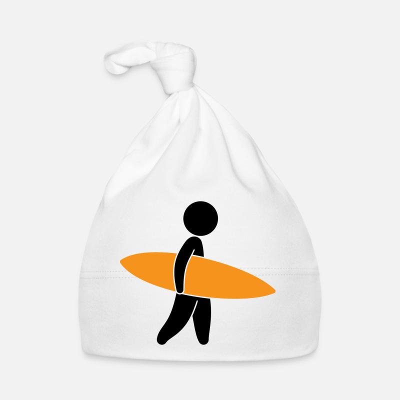 Un surfeur avec sa planche de surf Bonnet bio Bébé