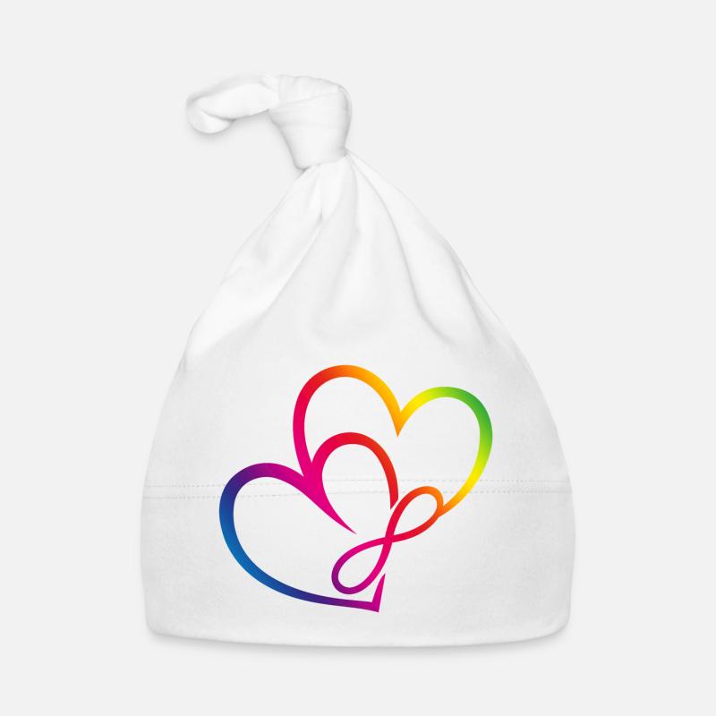 Zwei Herzen Regenbogen Infinity Love CSD LGBT - Baby Bio-Mütze - Weiß