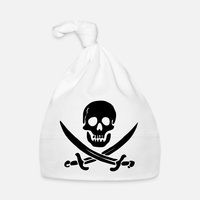 Crâne de crâne de drapeau pirate - Bonnet bio Bébé - blanc