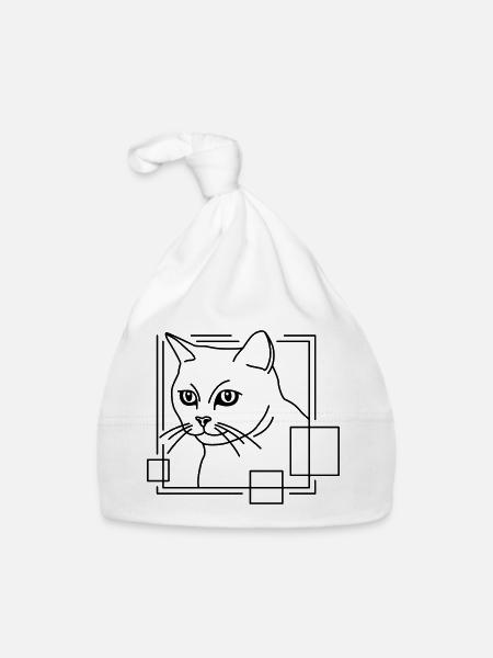 Katze in geometrischer Form - Line-Art-Design - Baby Bio-Mütze - Weiß - Vorne