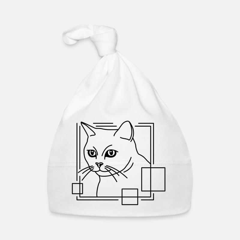 Cat in Geometric Shape - Line Art Design Organic Baby Cap