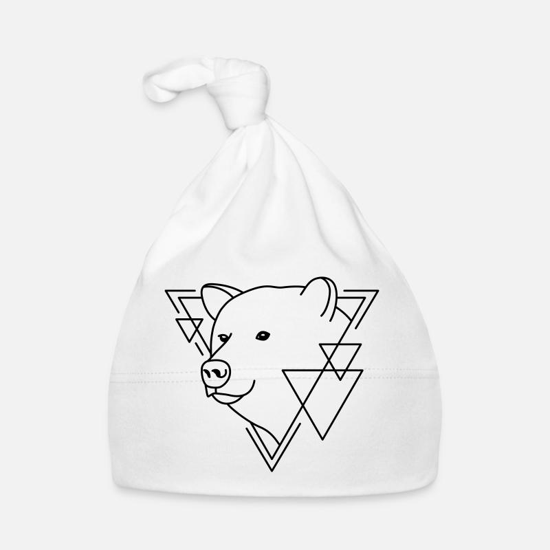 Bear in Geometric Shape - Line Art Design - Organic Baby Cap - white