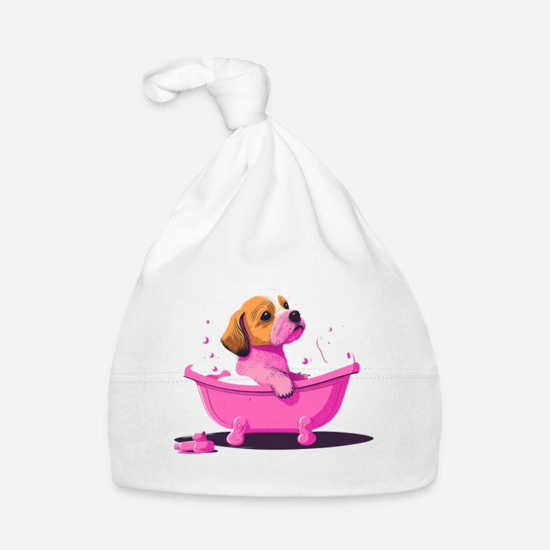 Mignon jeune chien dans la baignoire Bonnet bio Bébé